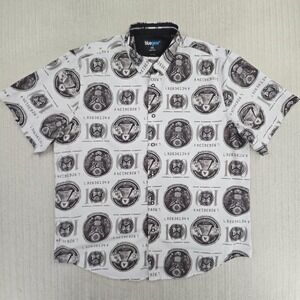 Bluegear Shirt Mens 2XL White Money Graphic Short Sleeve Button Up Slim Fit‎ AOP